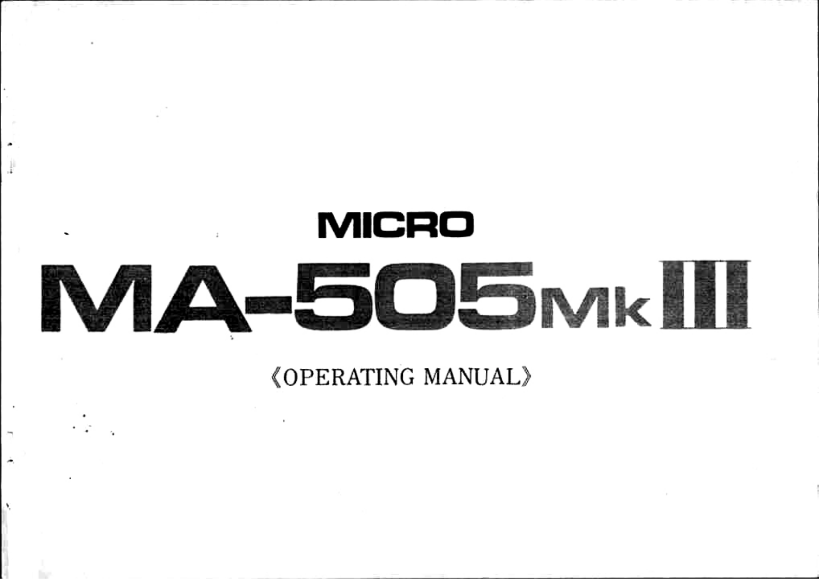 Micro Seiki MA-505 Mk3 Owners manual