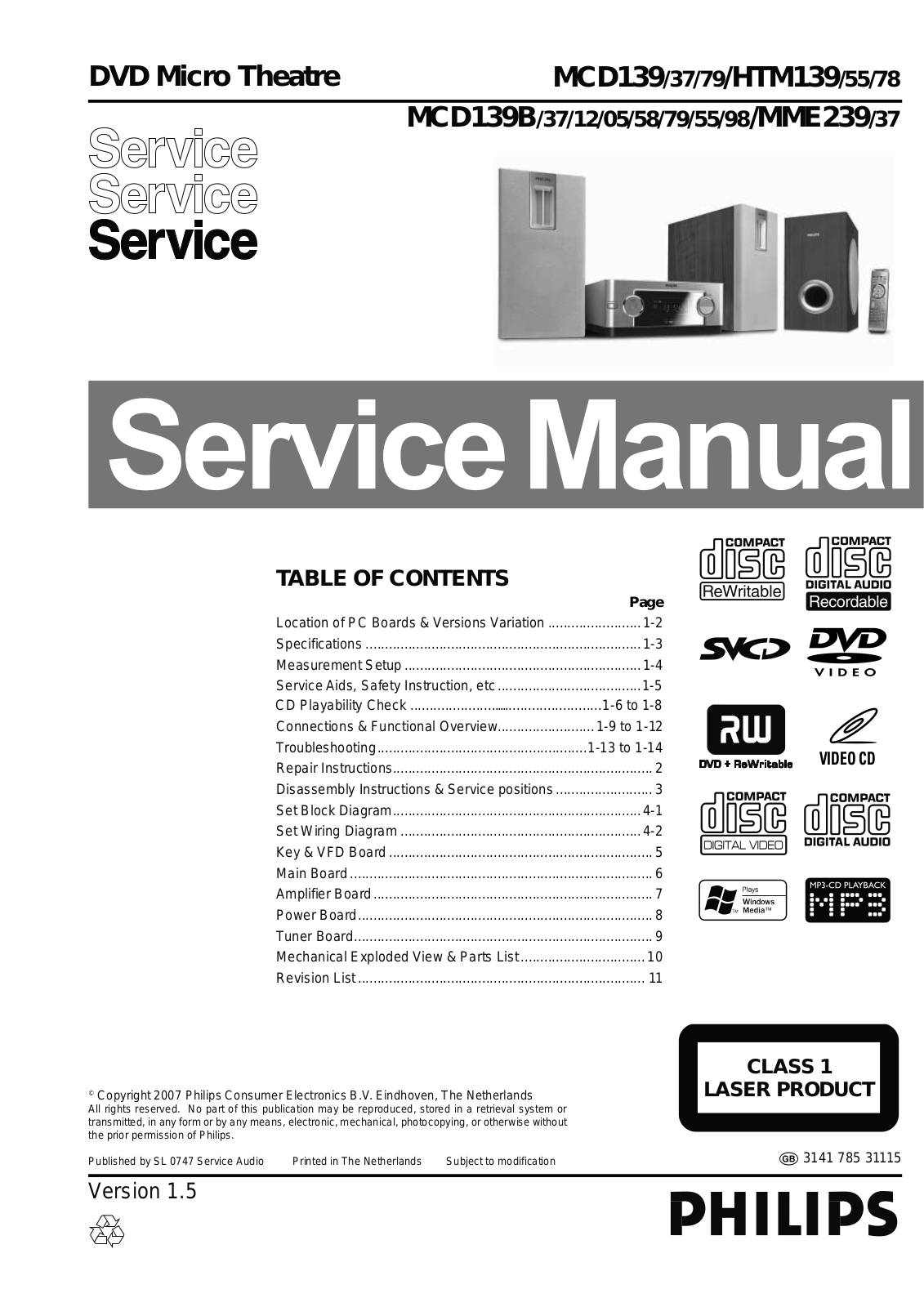 Philips HTM-139, MCD-139, MCD-139-B, MME-239 Service manual