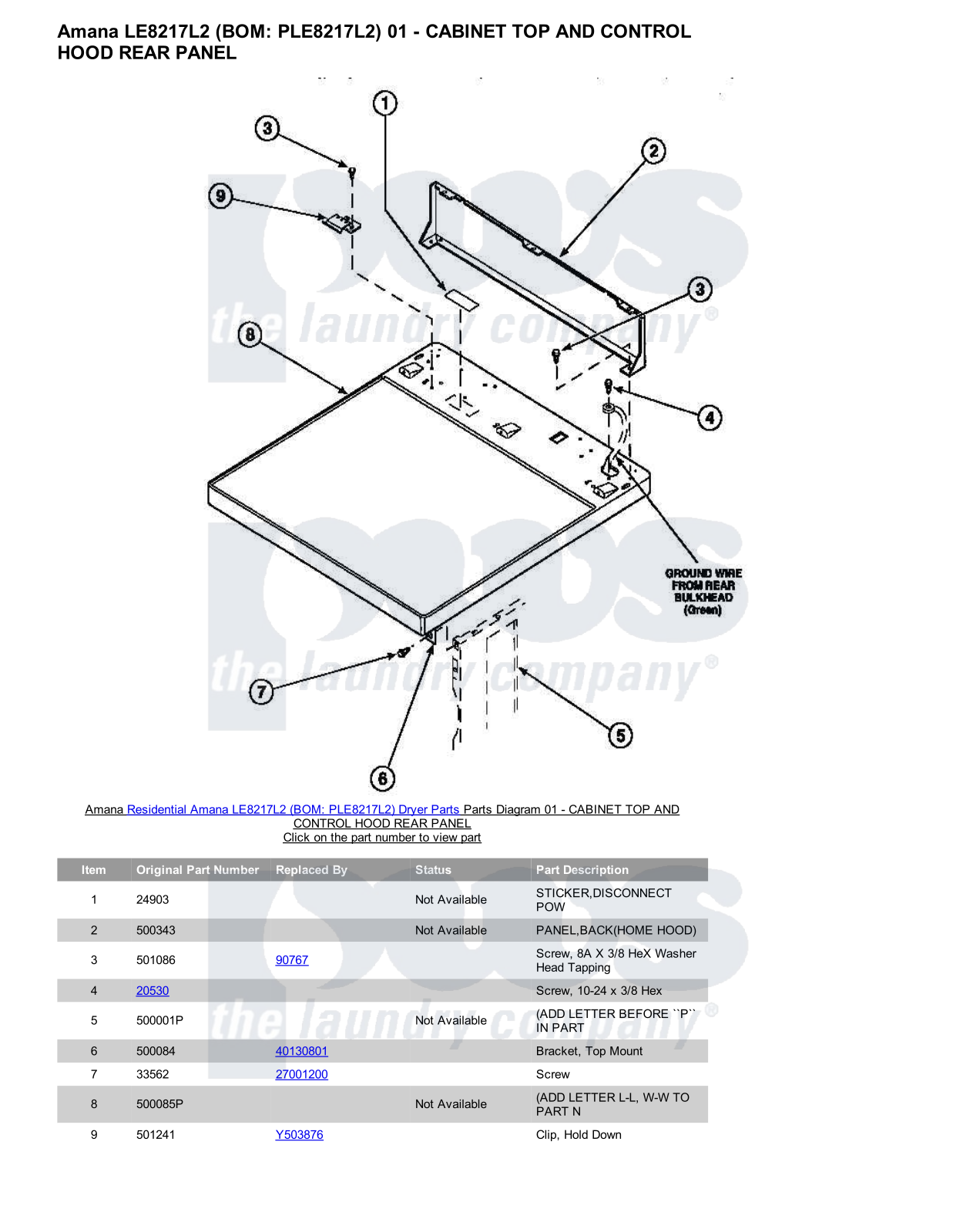 Amana LE8217L2 Parts Diagram