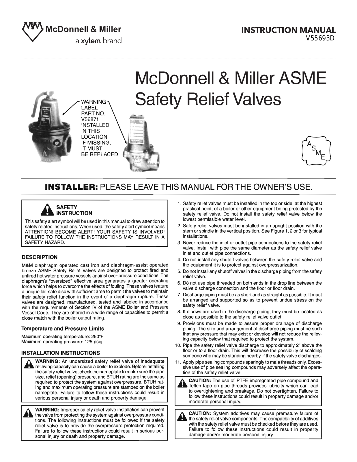 Xylem V55693D User Manual