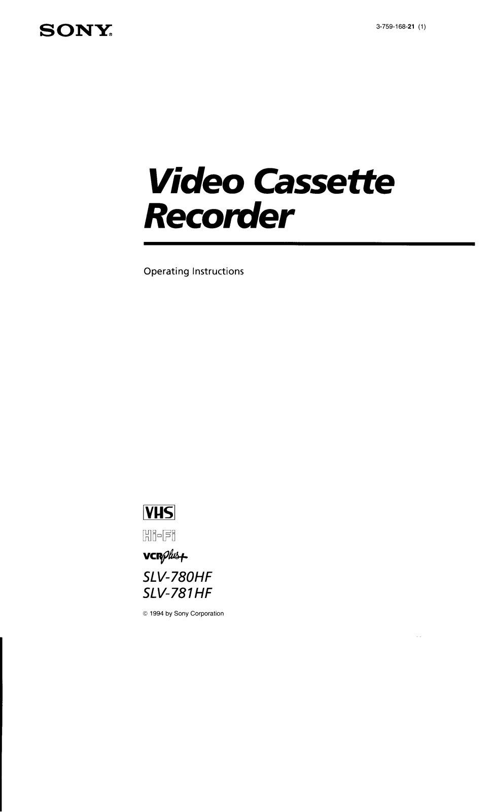 Sony SLV-781HF Operating Manual