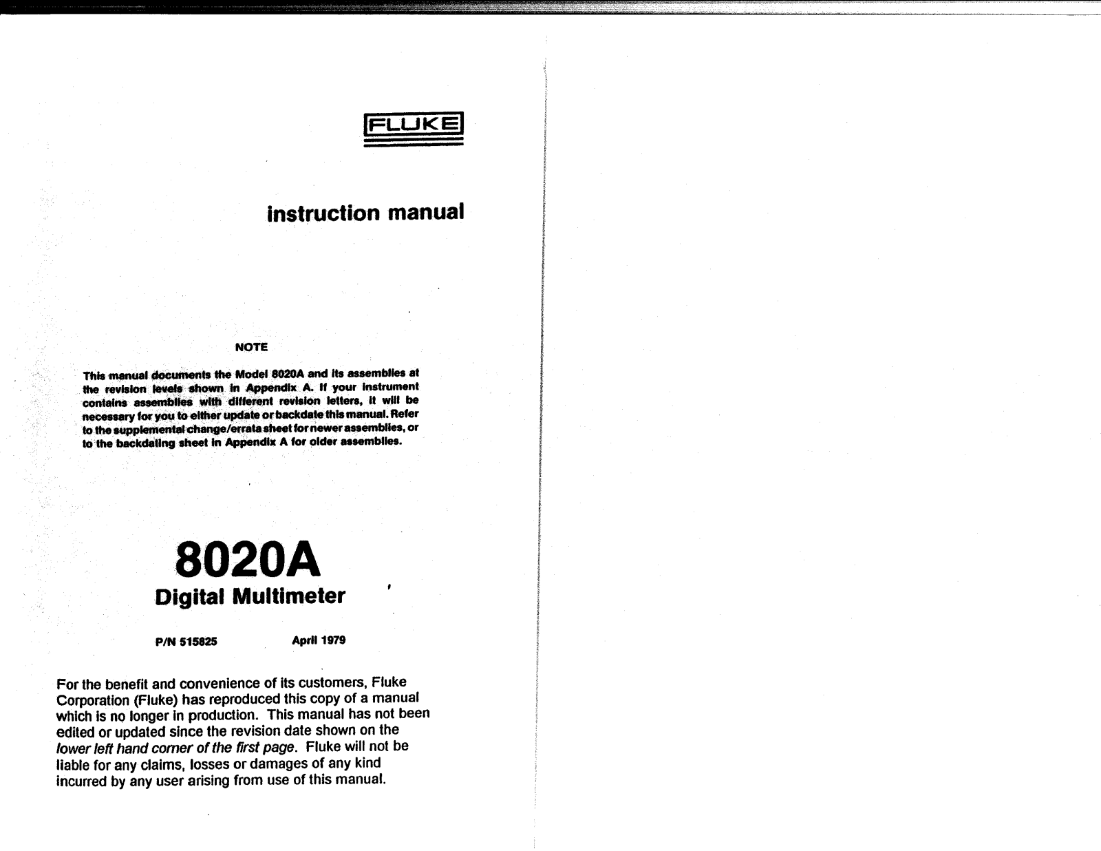 Fluke 8020A Service manual