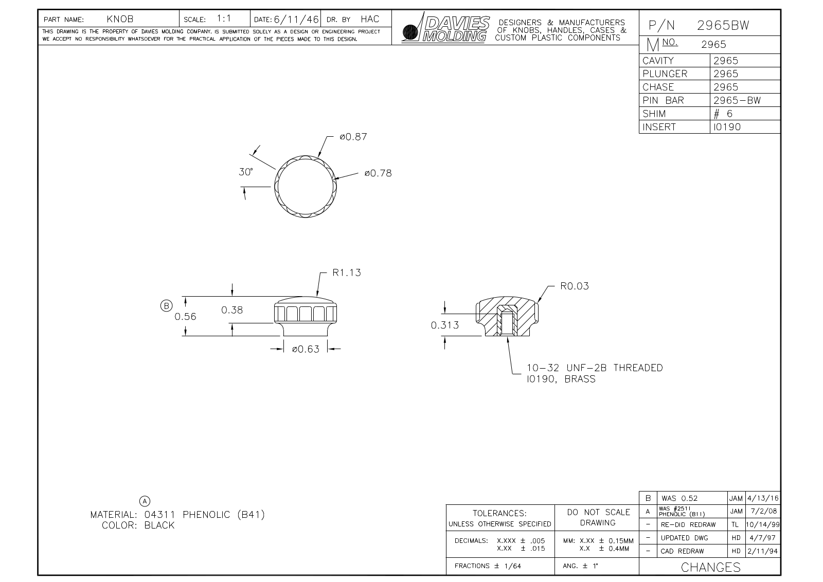 Davies Molding 2965BW Reference Drawing