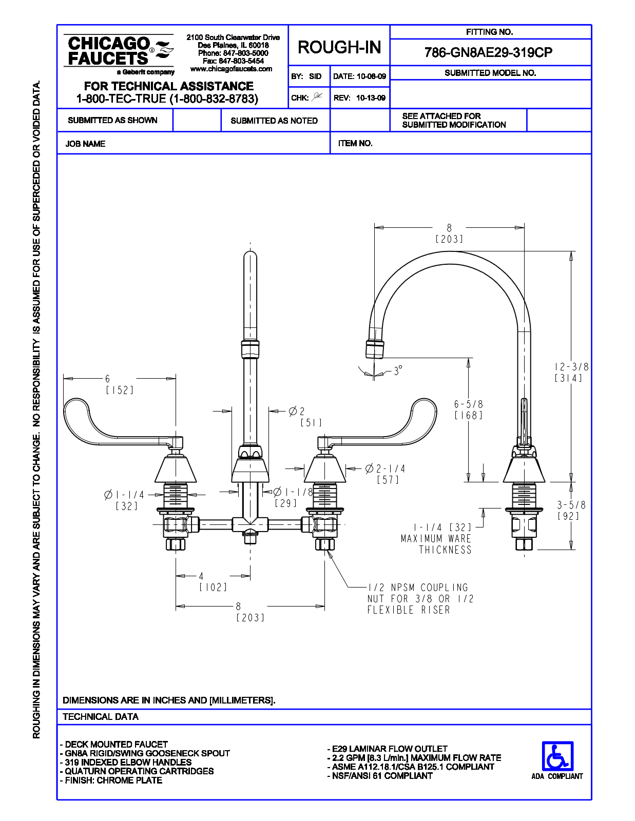 Chicago Faucet 786-GN8AE29-319CP User Manual