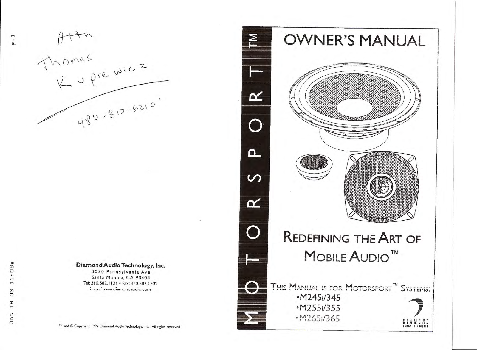 Diamond M3245i, M255i, M265i, M345, M355 Owners Manual