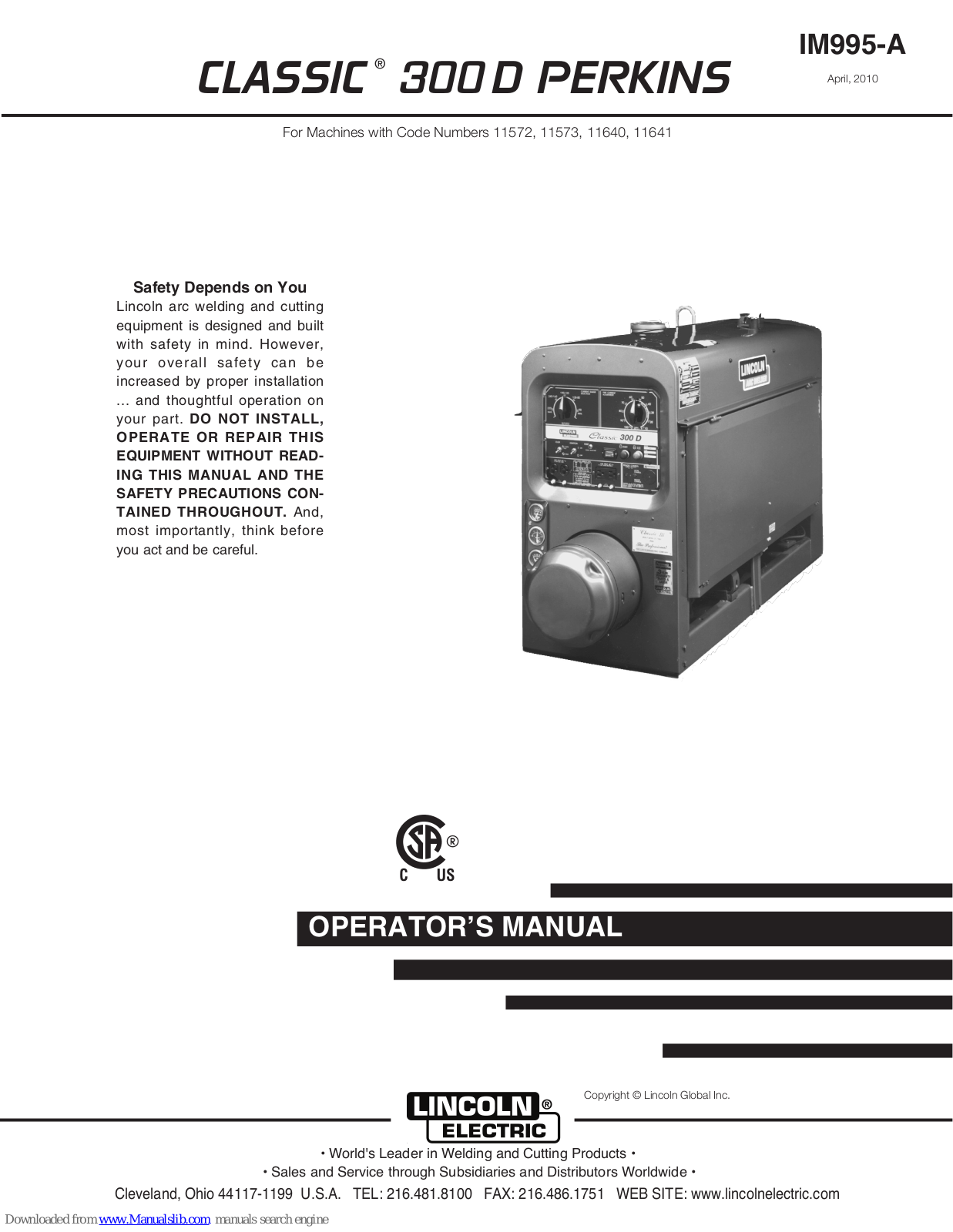 Lincoln Electric CLASSIC 300 D PERKINS Operator's Manual