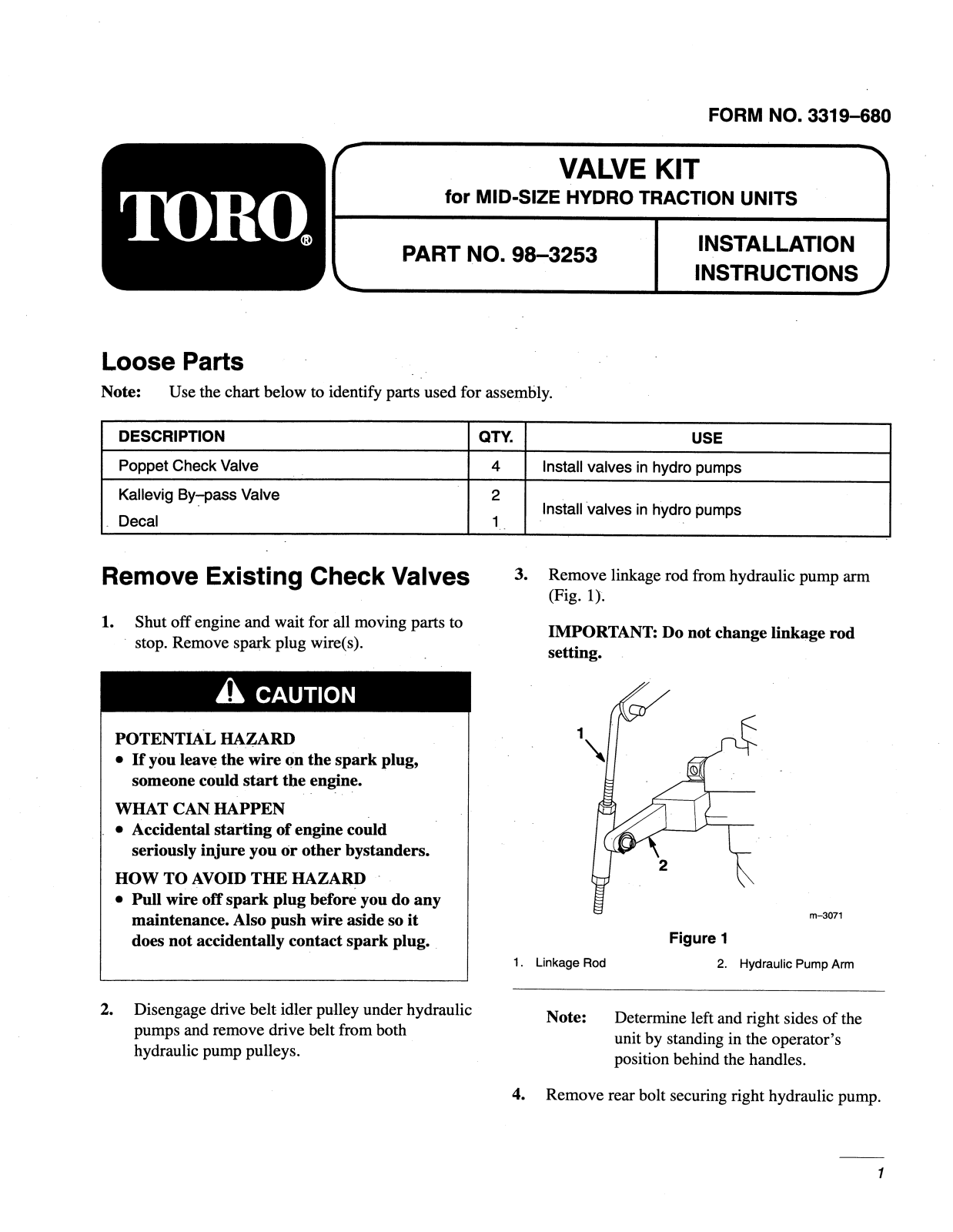 Toro 98-3253 Installation Instructions