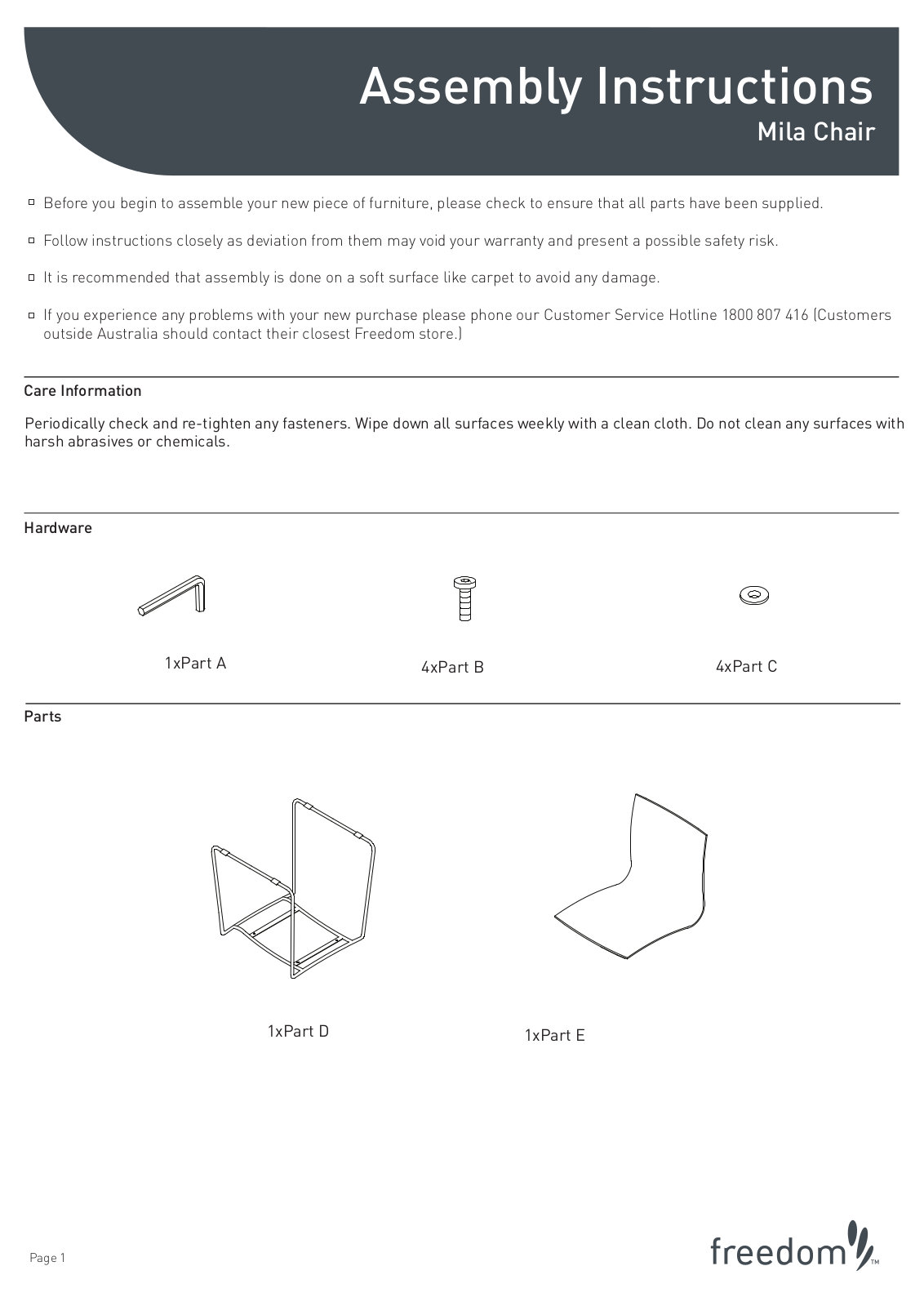 Freedom Mila chair Assembly Instruction