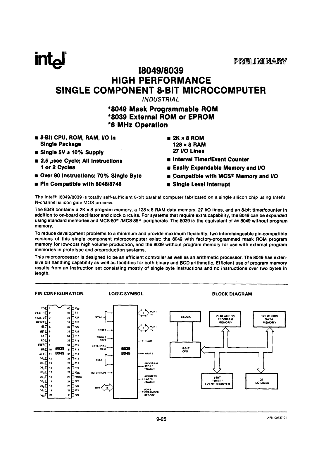 Intel Corporation i8039, i8049 Datasheet