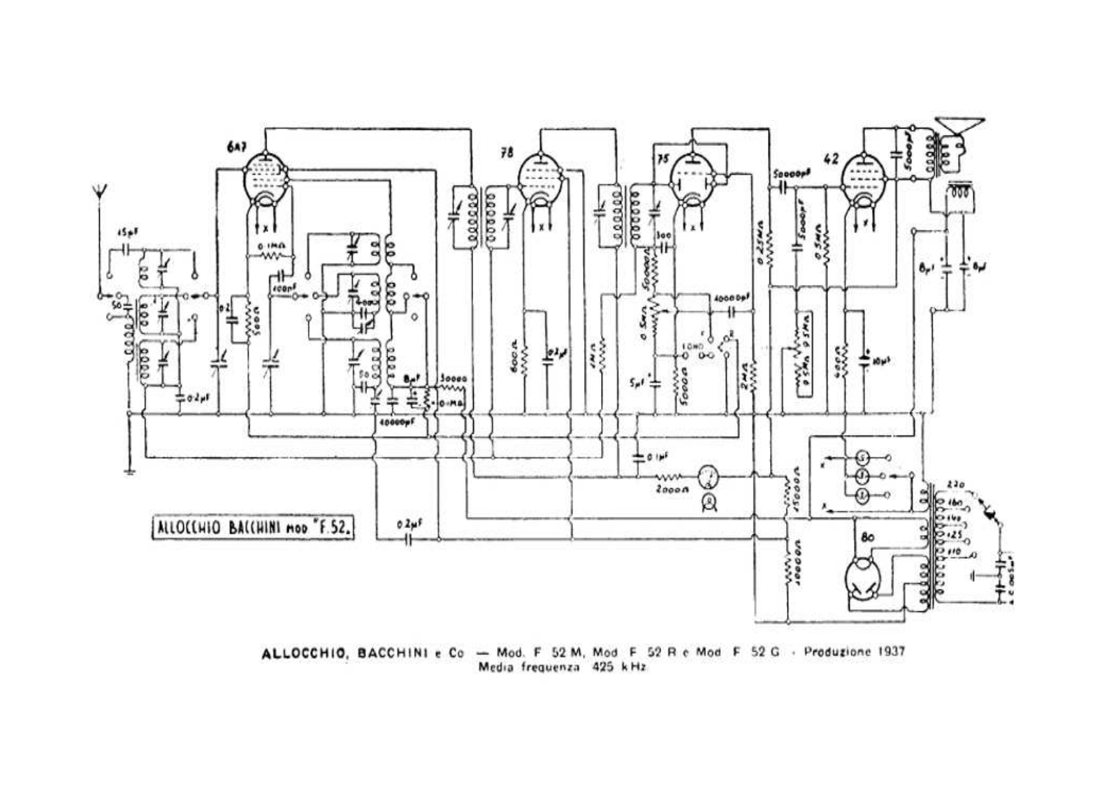 Allocchio Bacchini f52m, f52r, f52g schematic