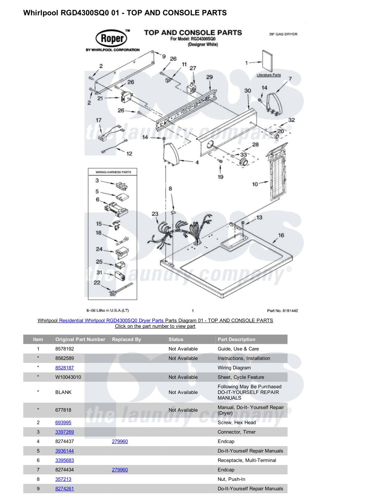 Whirlpool RGD4300SQ0 Parts Diagram