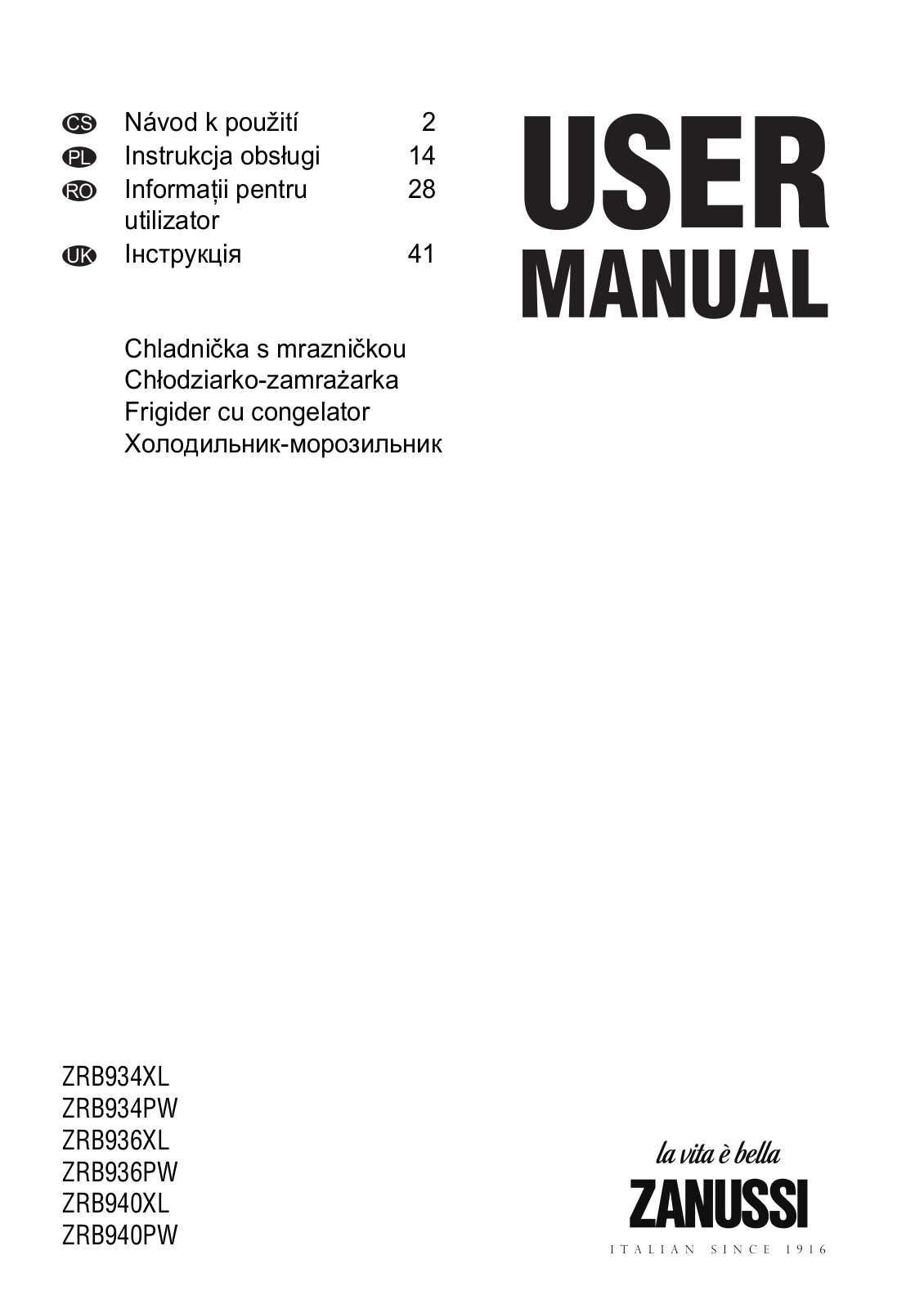 Zanussi ZRB940XL User Manual