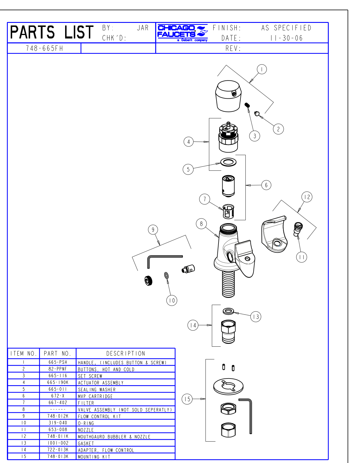 Chicago Faucet 748-665FHCP Parts List