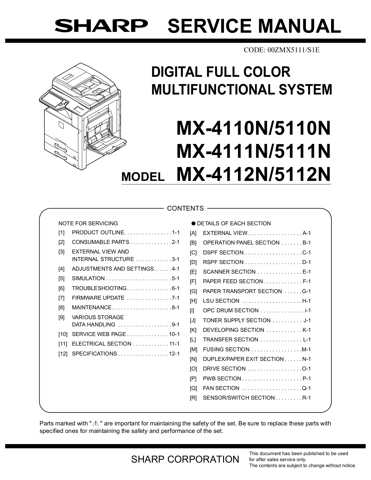 Sharp MX-4110N, MX-5110N, MX-4111N, MX-5111N, MX-4112N Service Manual