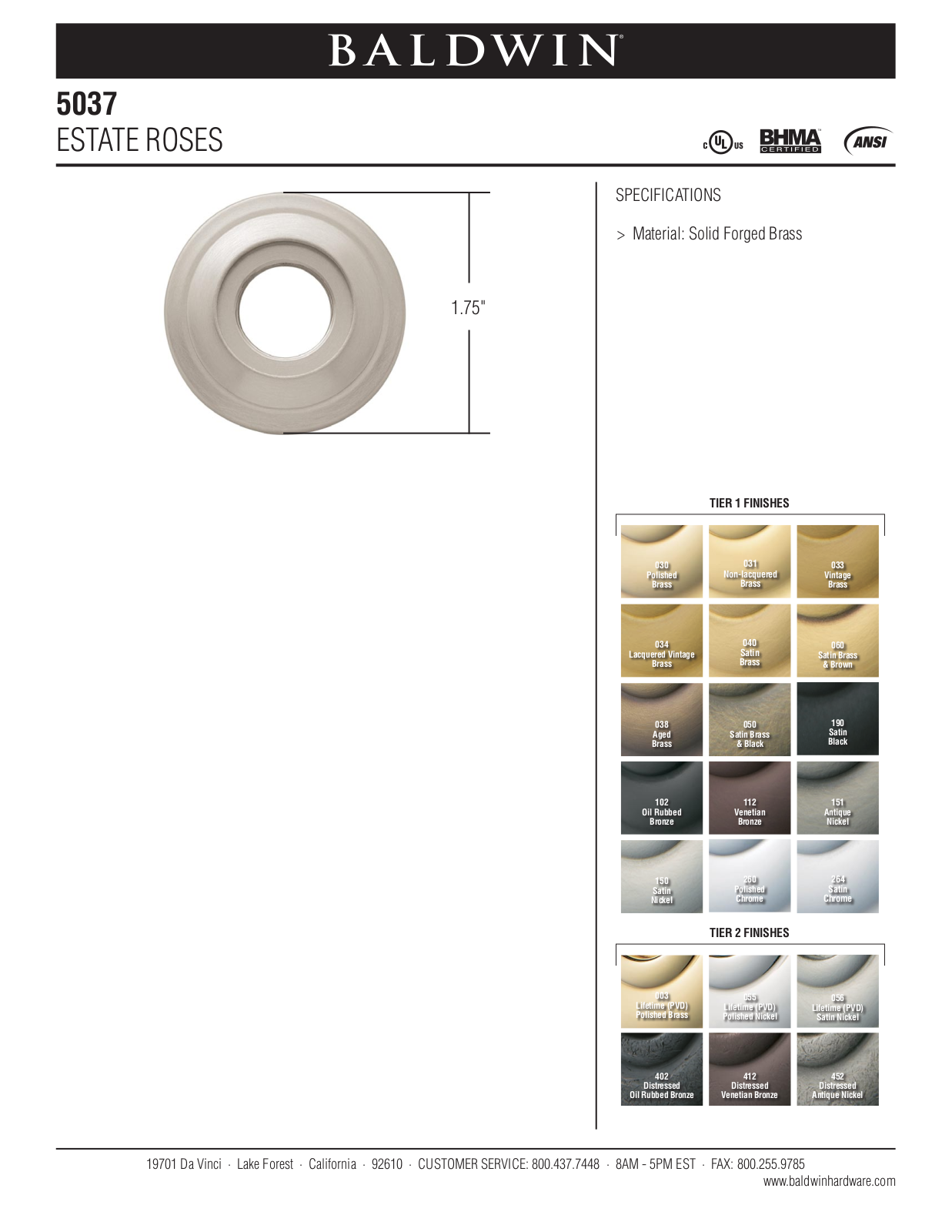 Baldwin 5037 Estate Rose User Manual