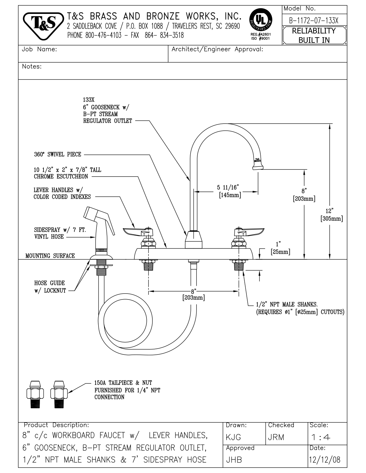 T & S Brass & Bronze Works B-1172-07-133X General Manual