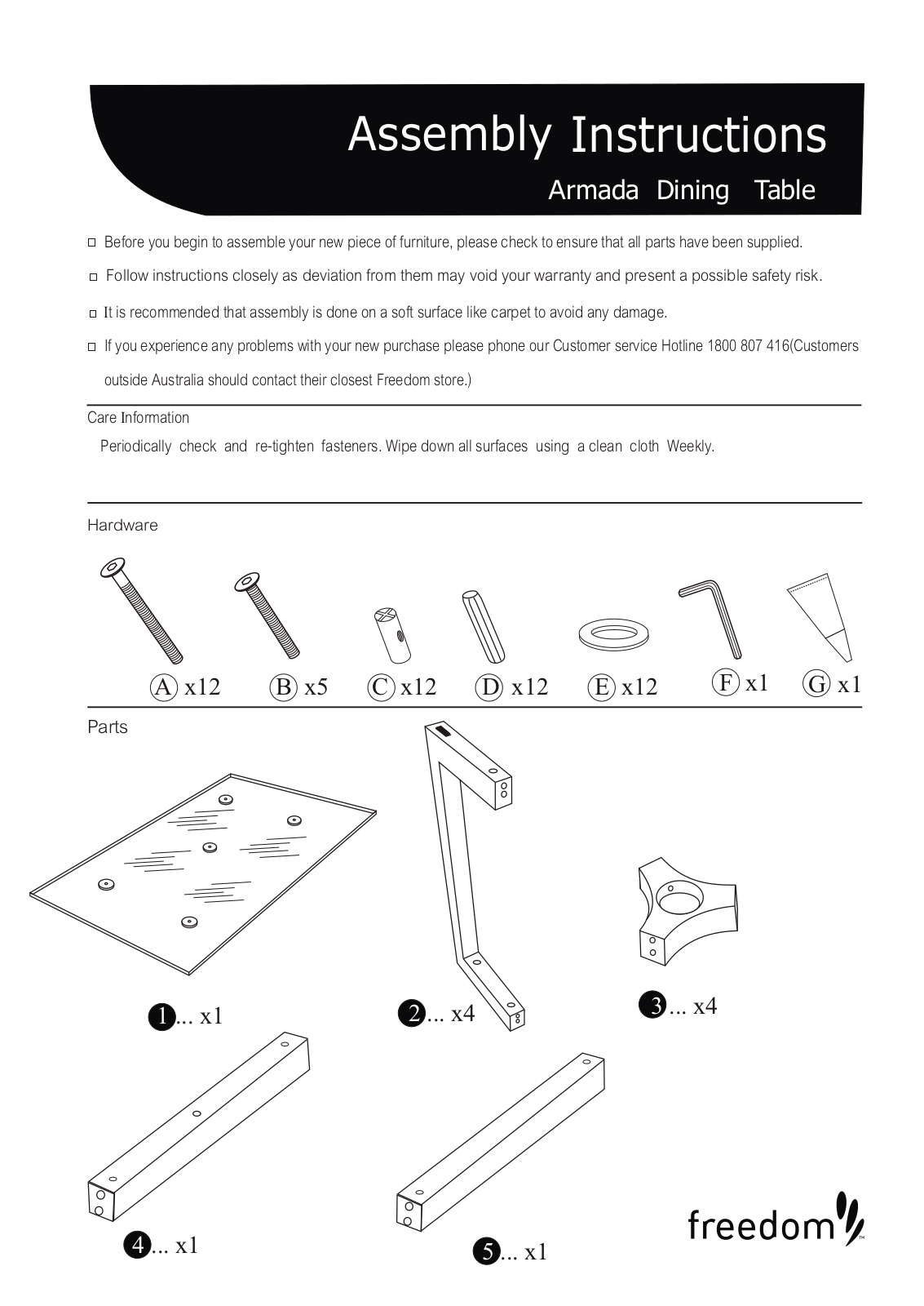 Freedom Armada Dining Table Assembly Instruction