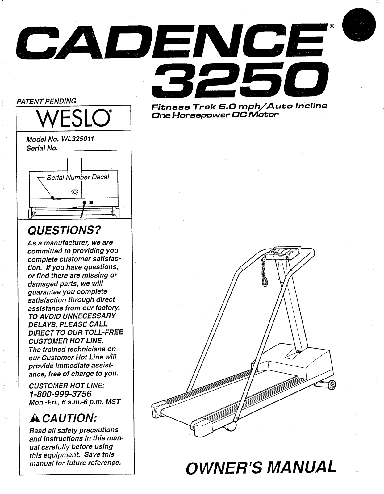 Weslo WL325011 Owner's Manual