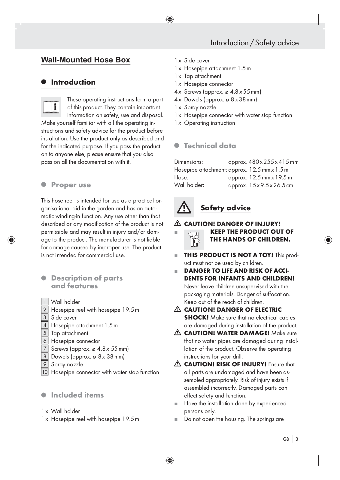 Florabest Wall-Mounted Hose Box User Manual