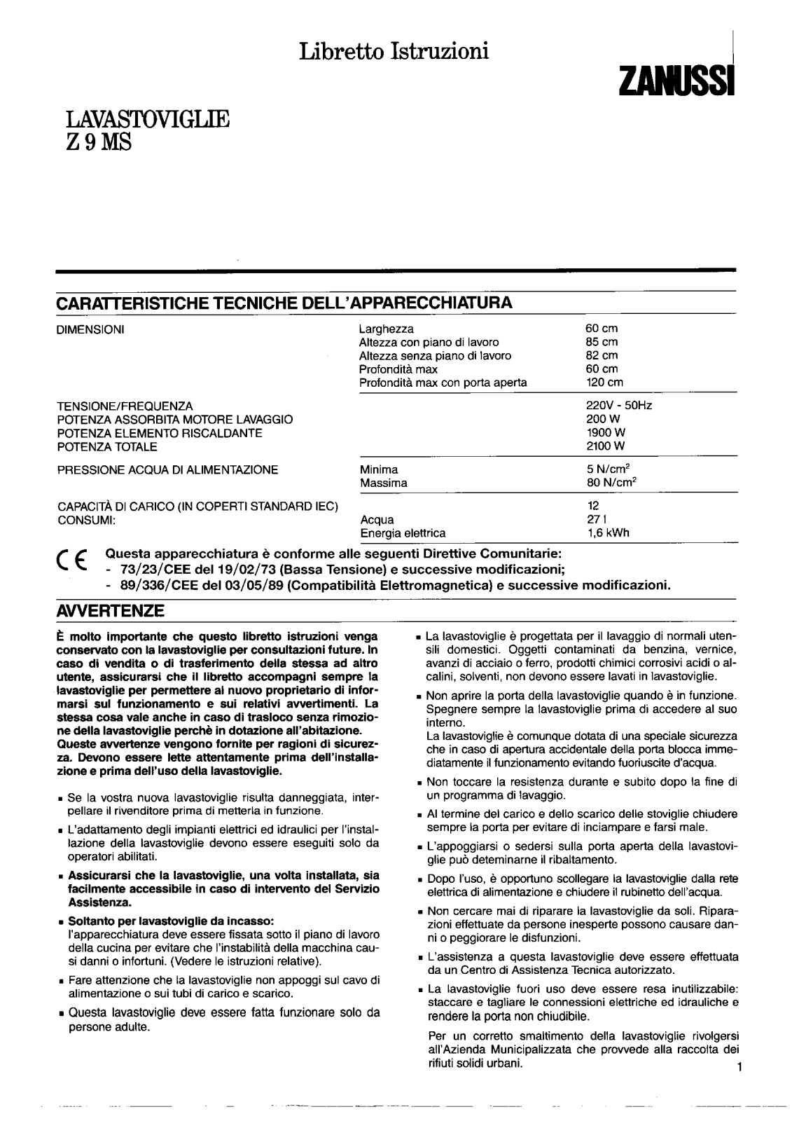 Zanussi Z9MS User Manual