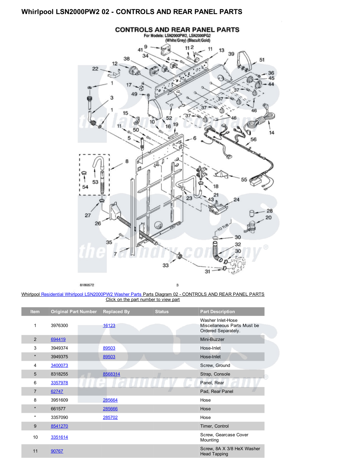 Whirlpool LSN2000PW2 Parts Diagram