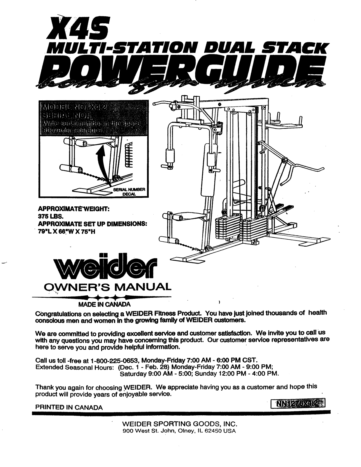 Weider X4S Owner's Manual
