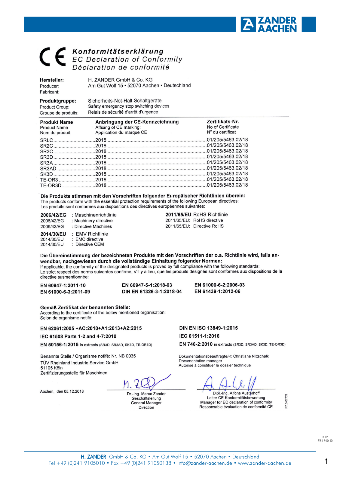 ZANDER RELE User Manual