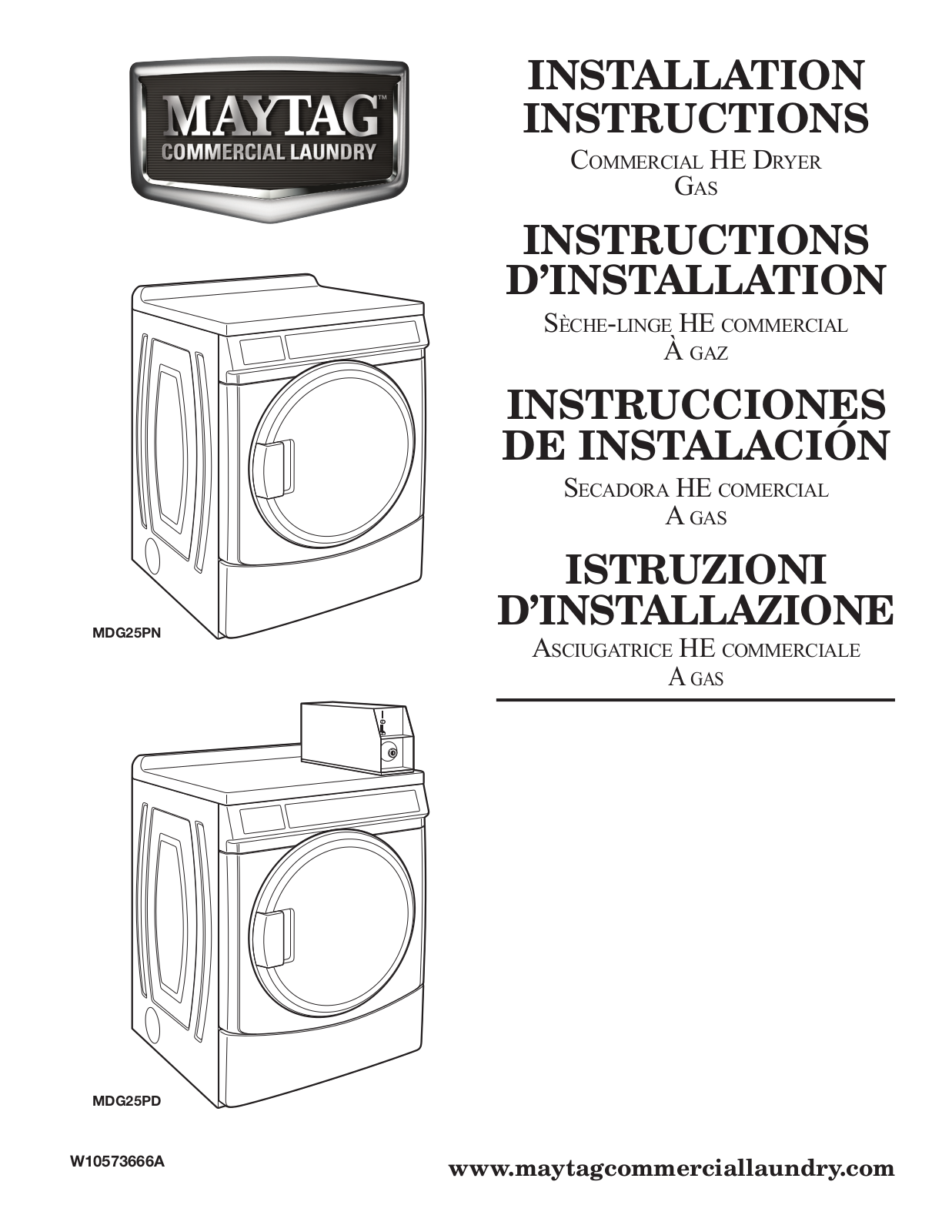 Maytag MDG25PNAGW, MDG25PDAGW Installation Instructions