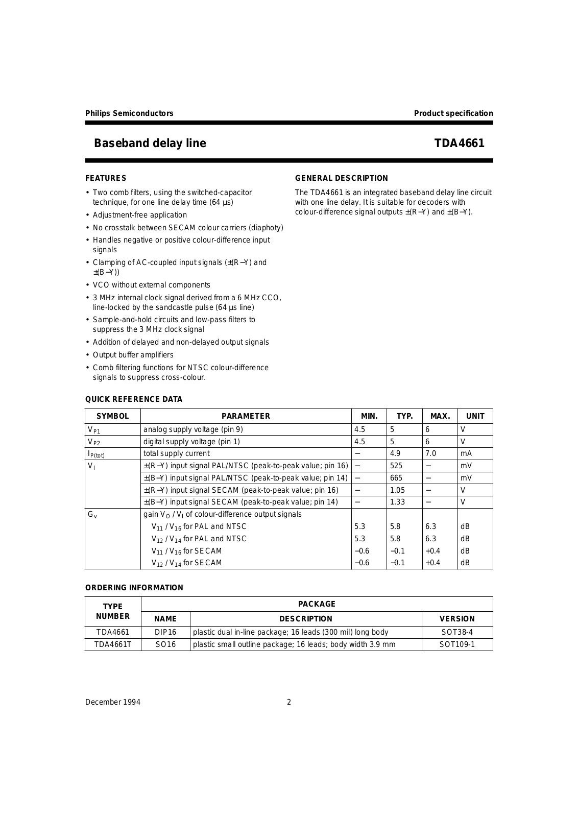 Philips TDA4661 Datasheet