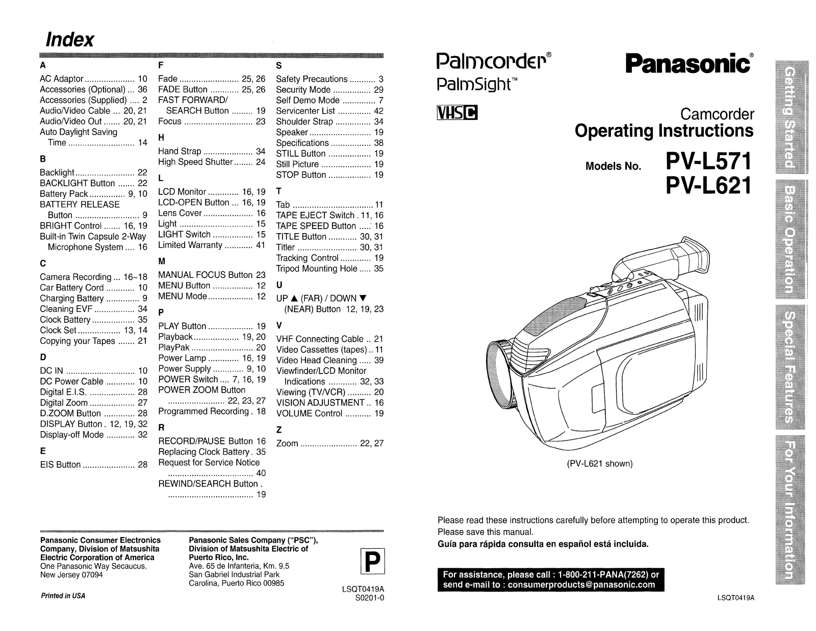 Panasonic PV-L571 User Manual