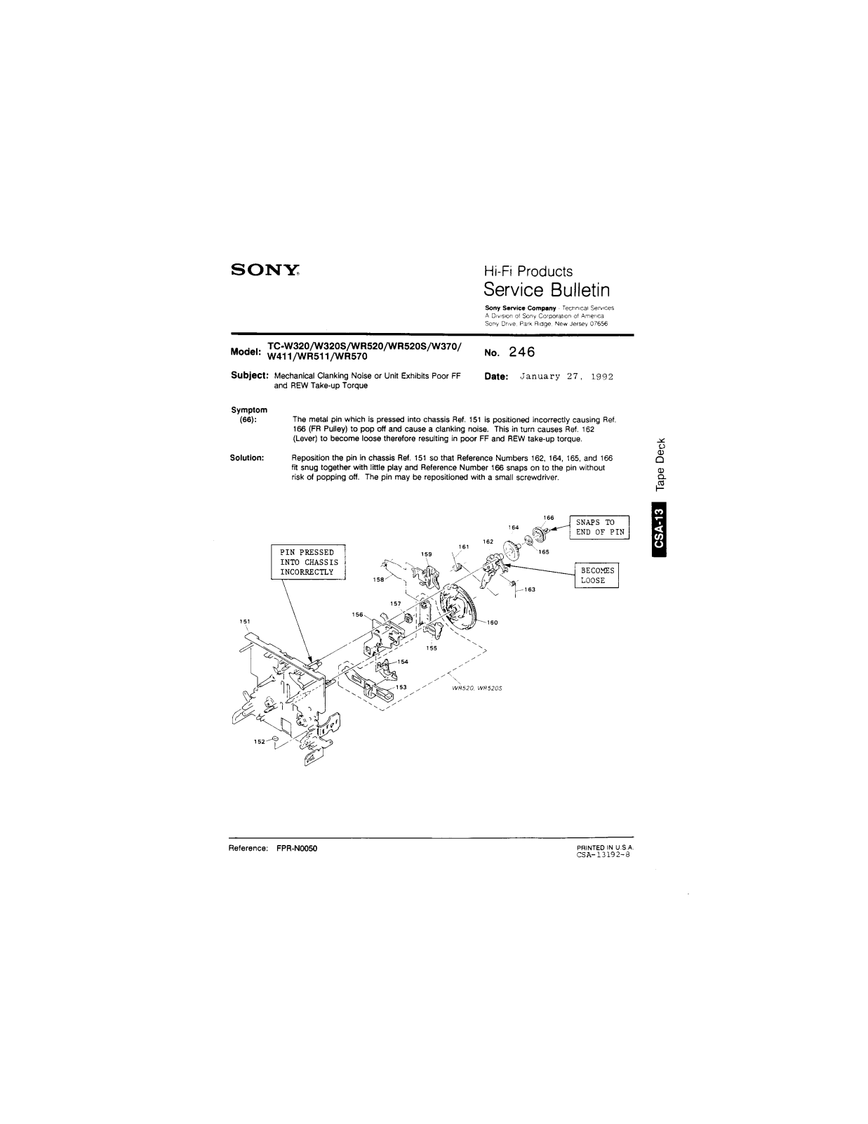 Sony TC-W320, TC-W320S, TC-WR520, TC-WR520S, TC-W370 Service Manual