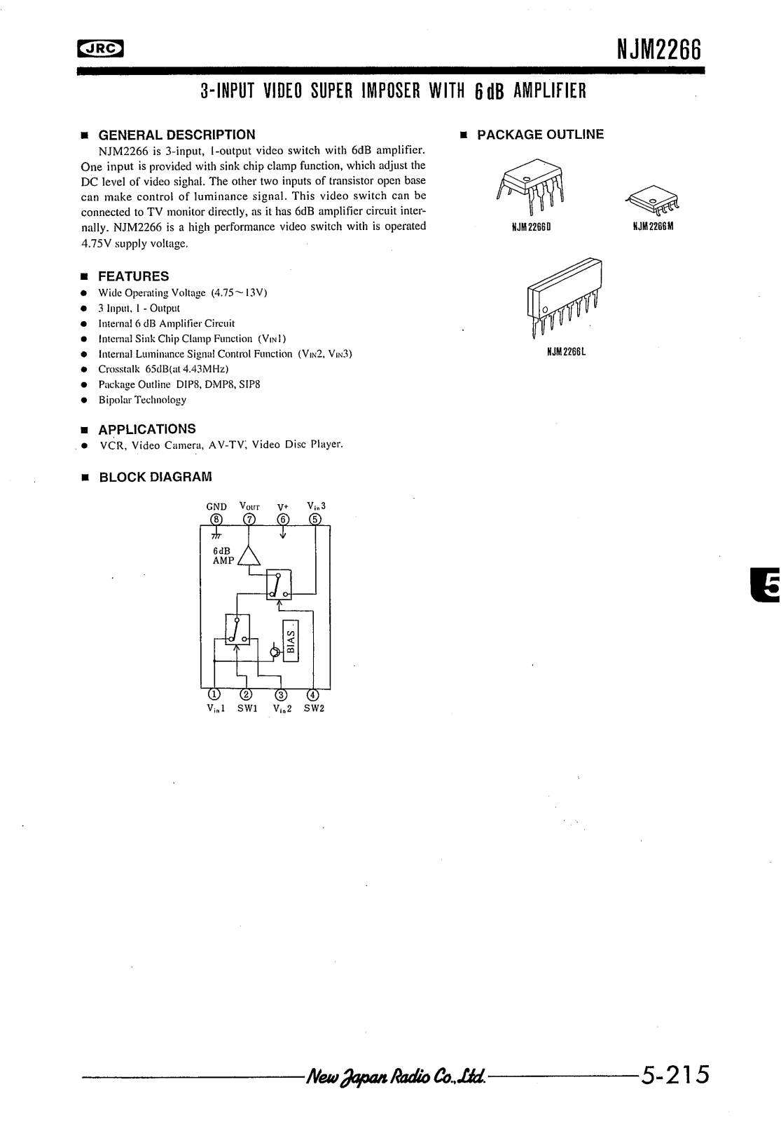 JRC NJM2266L, NJM2266D, NJM2266M Datasheet