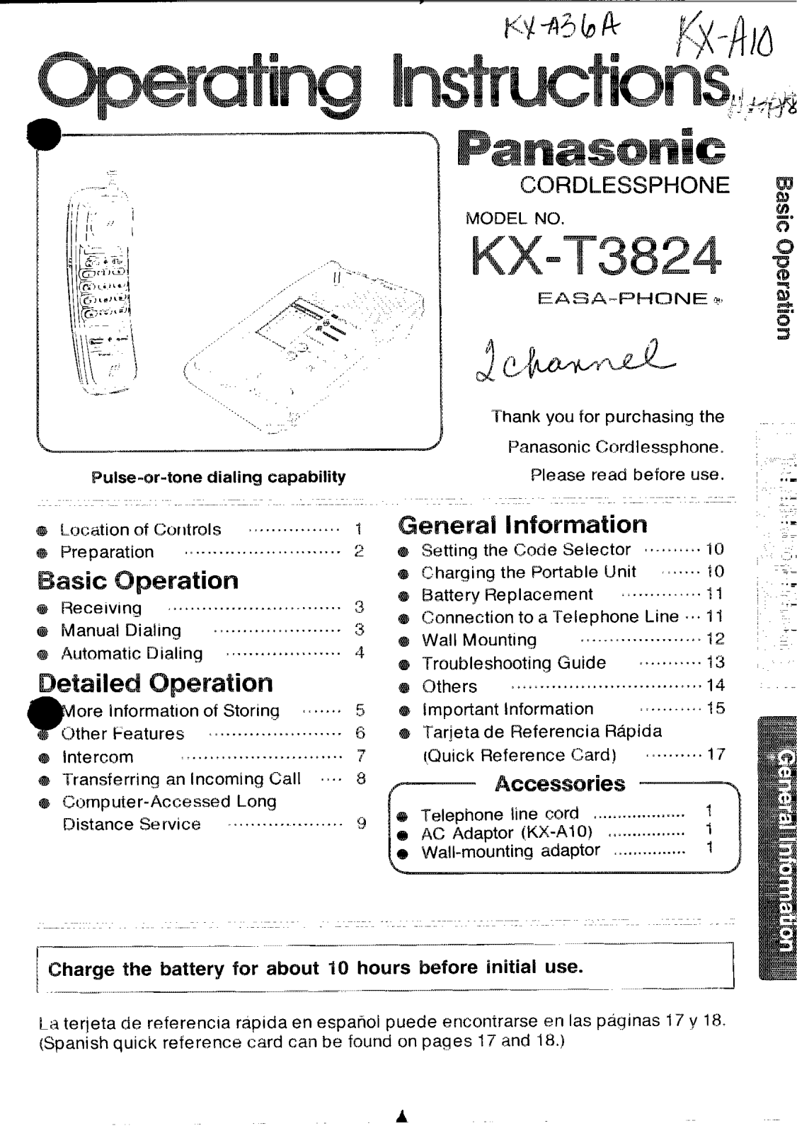 Panasonic kx-t3824 Operation Manual