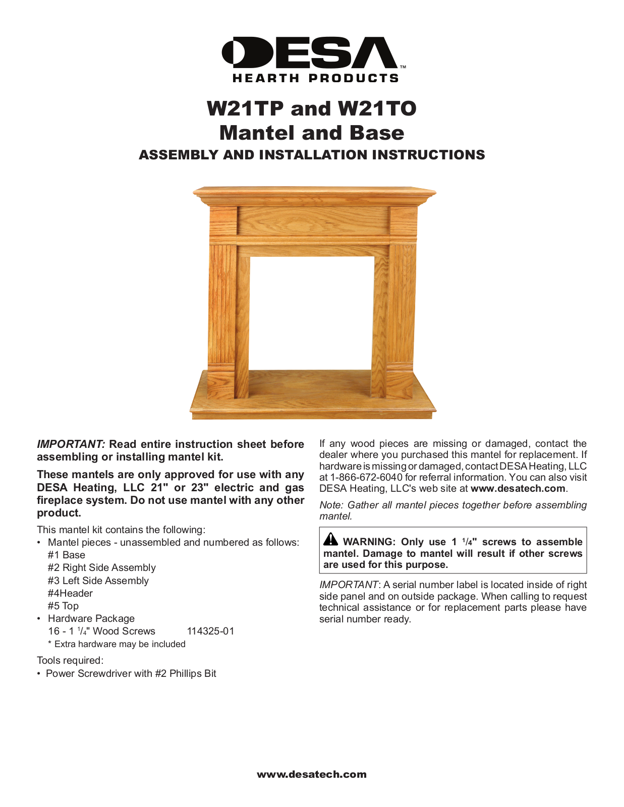 Desa W21TO, W21TP User Manual