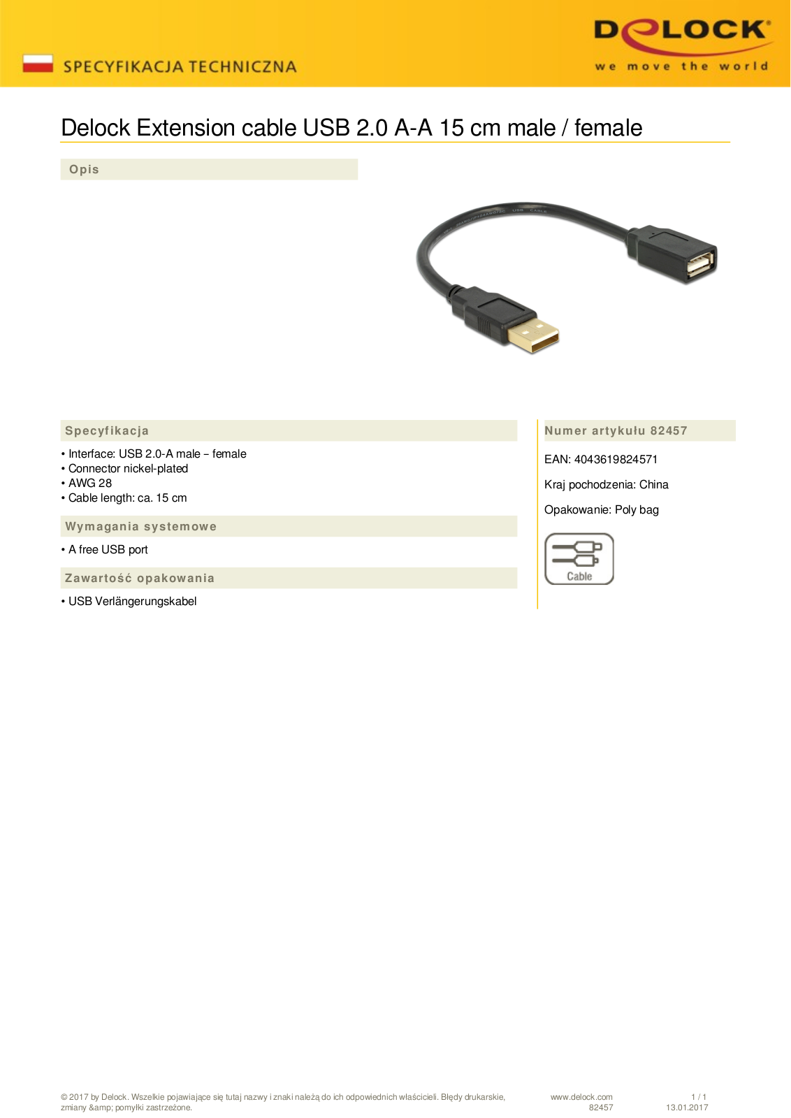 DeLOCK USB-A 2.0 to USB-A 2.0 extension cable m-w 0.15 User Manual