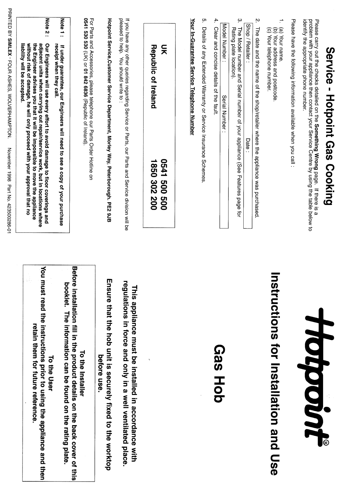 Hotpoint-Ariston HBBG22 User Manual