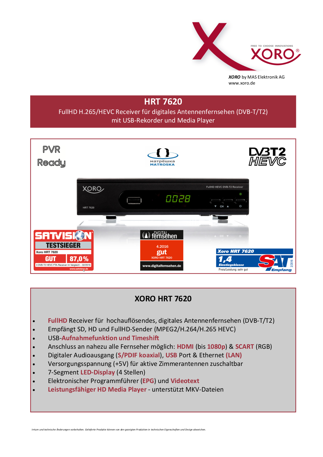 Xoro HRT 7620 User Manual