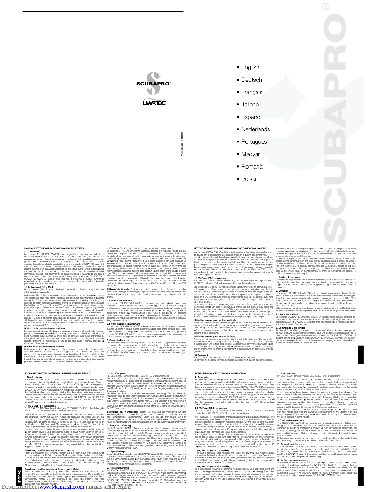 SCUBAPRO-UWATEC FS-2,FS-1 Instruction