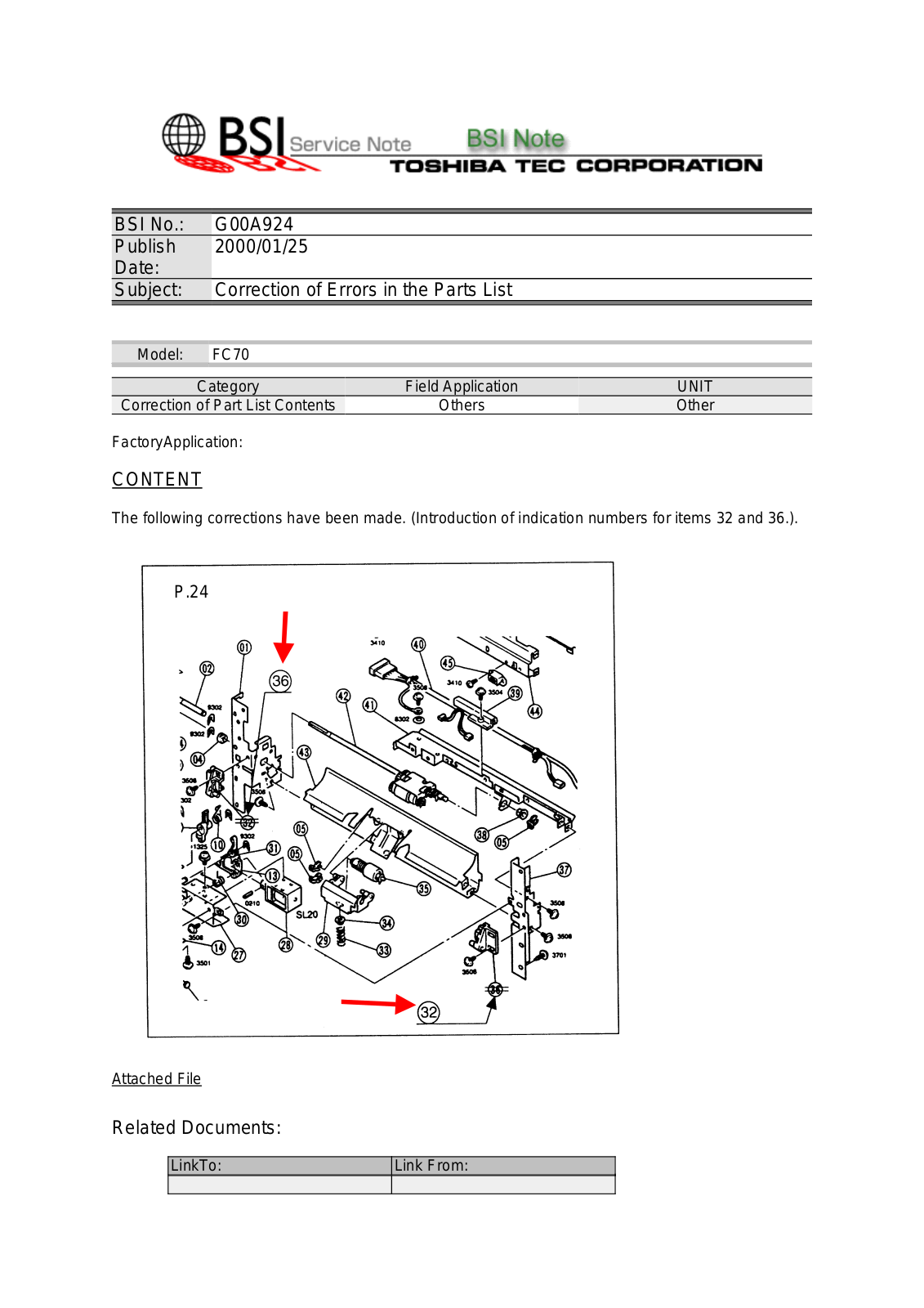 Toshiba g00a924 Service Note