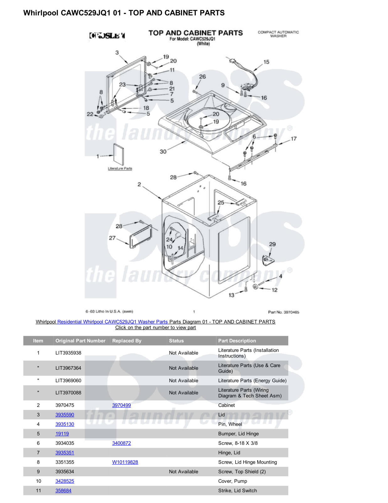 Whirlpool CAWC529JQ1 Parts Diagram