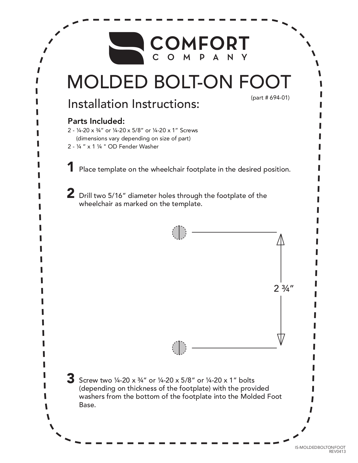 Comfort Company Molded Bolt On Foot User Manual