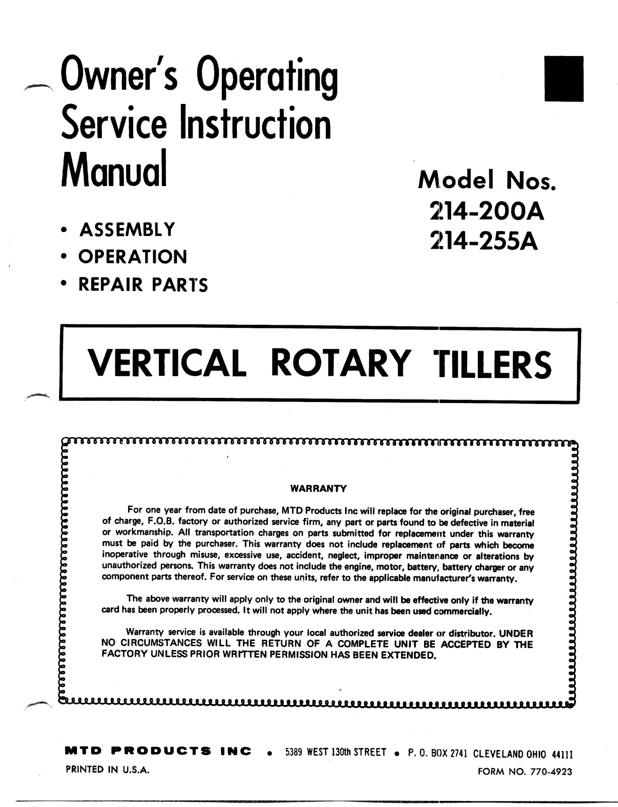 MTD 214-255A User Manual