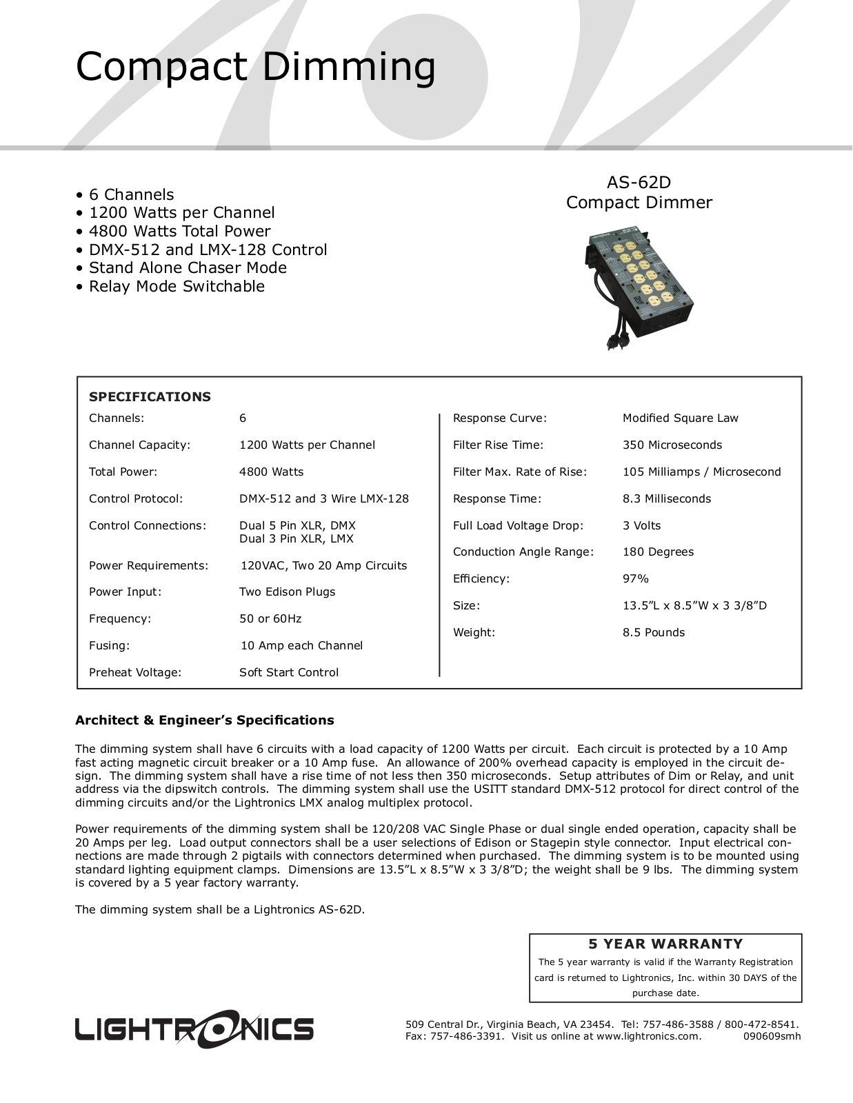 Lightronics AS62DC User Manual