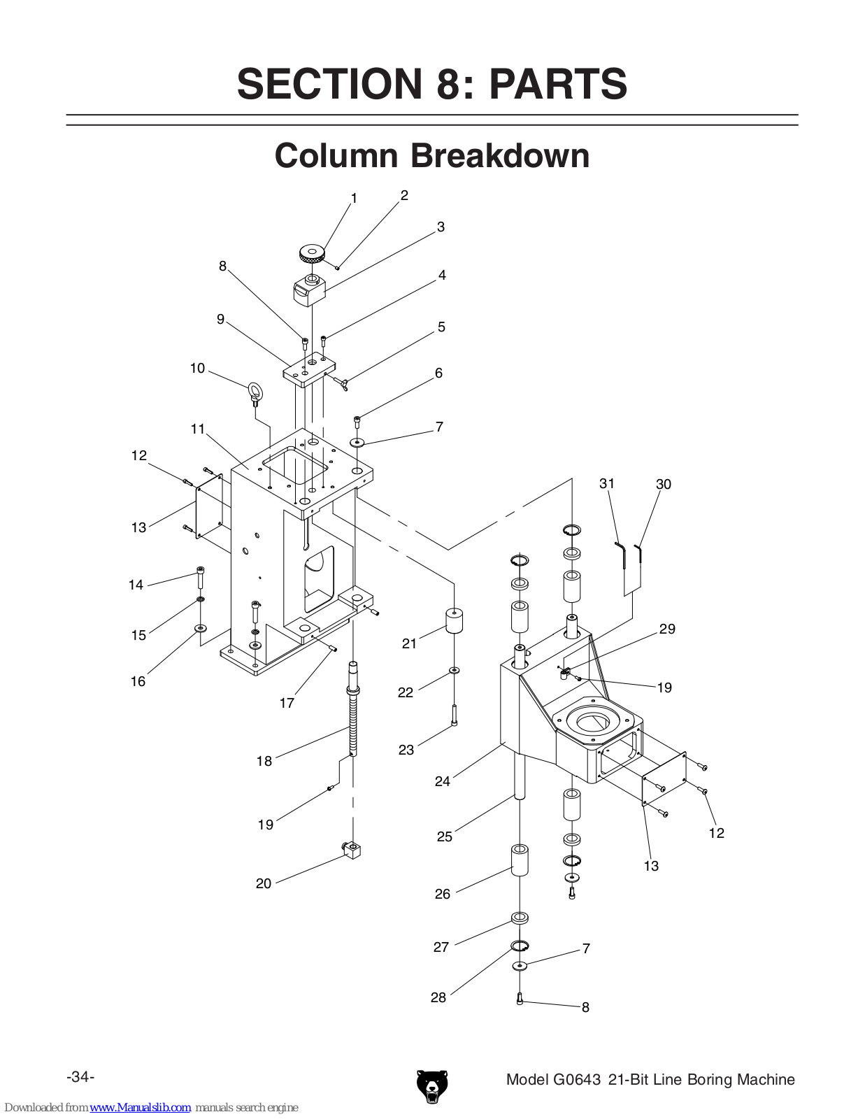 Grizzly 21-Bit Line Boring Machine G0643, G0643 Parts List