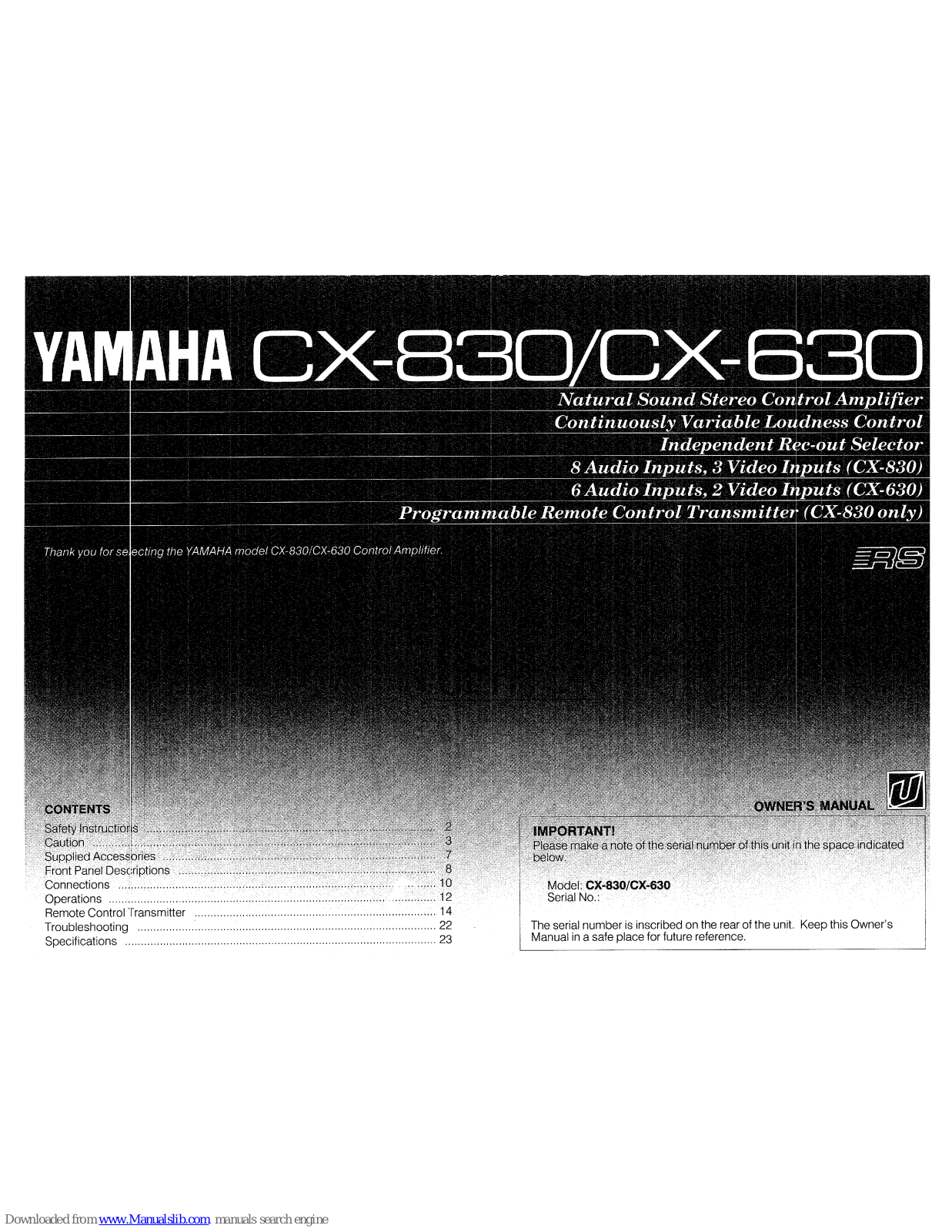 Yamaha CX-830RS, CX-630RS Owner's Manual