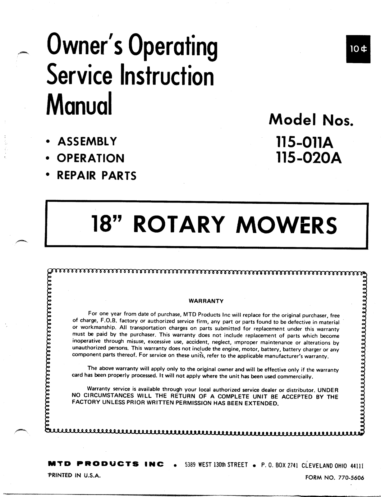 Bolens 115-011A User Manual