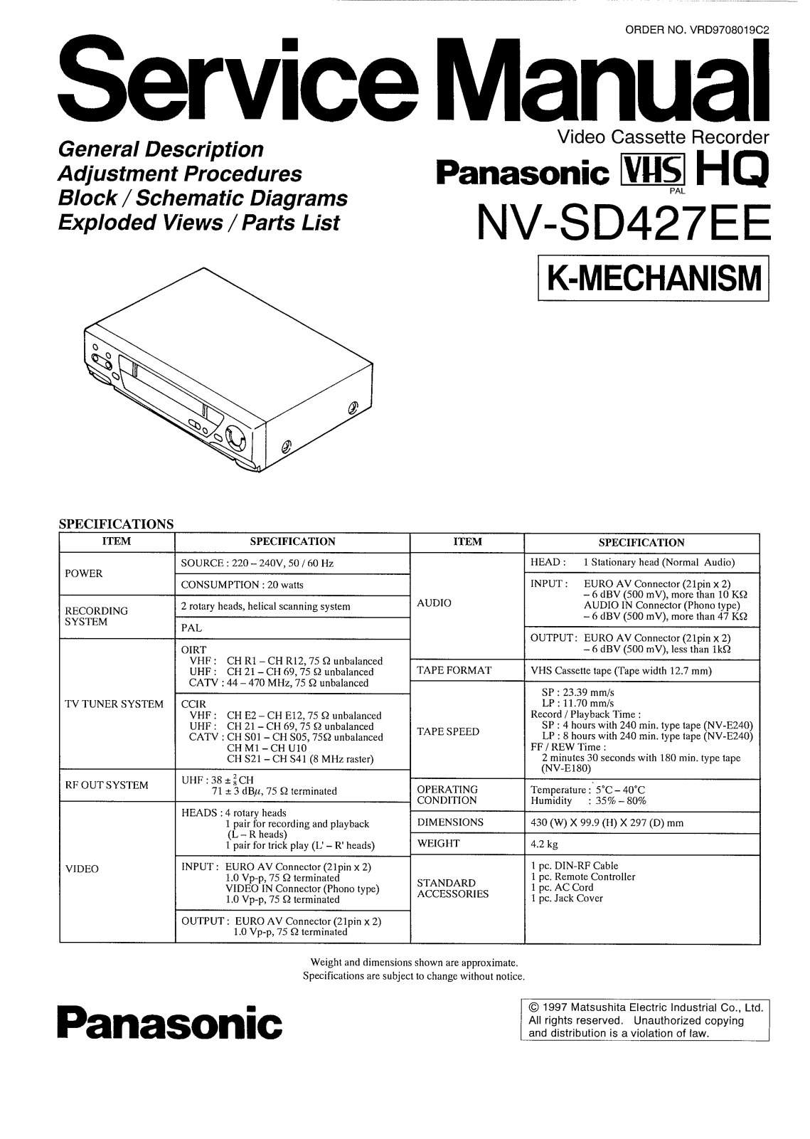 PANASONIC NV-SD427EE Service Manual