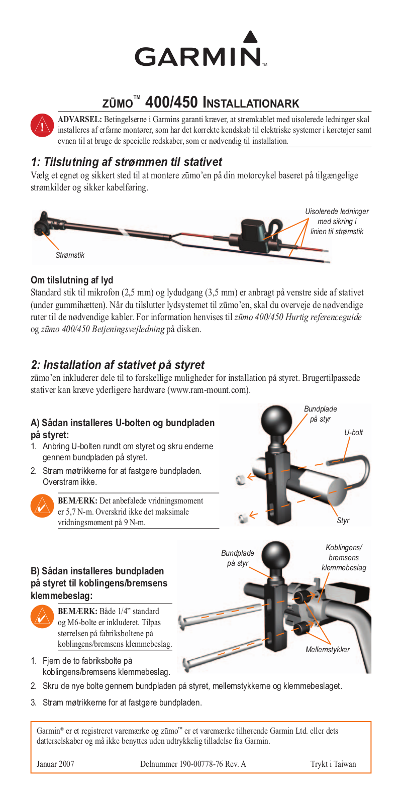 Garmin zūmo 450 Installation manual