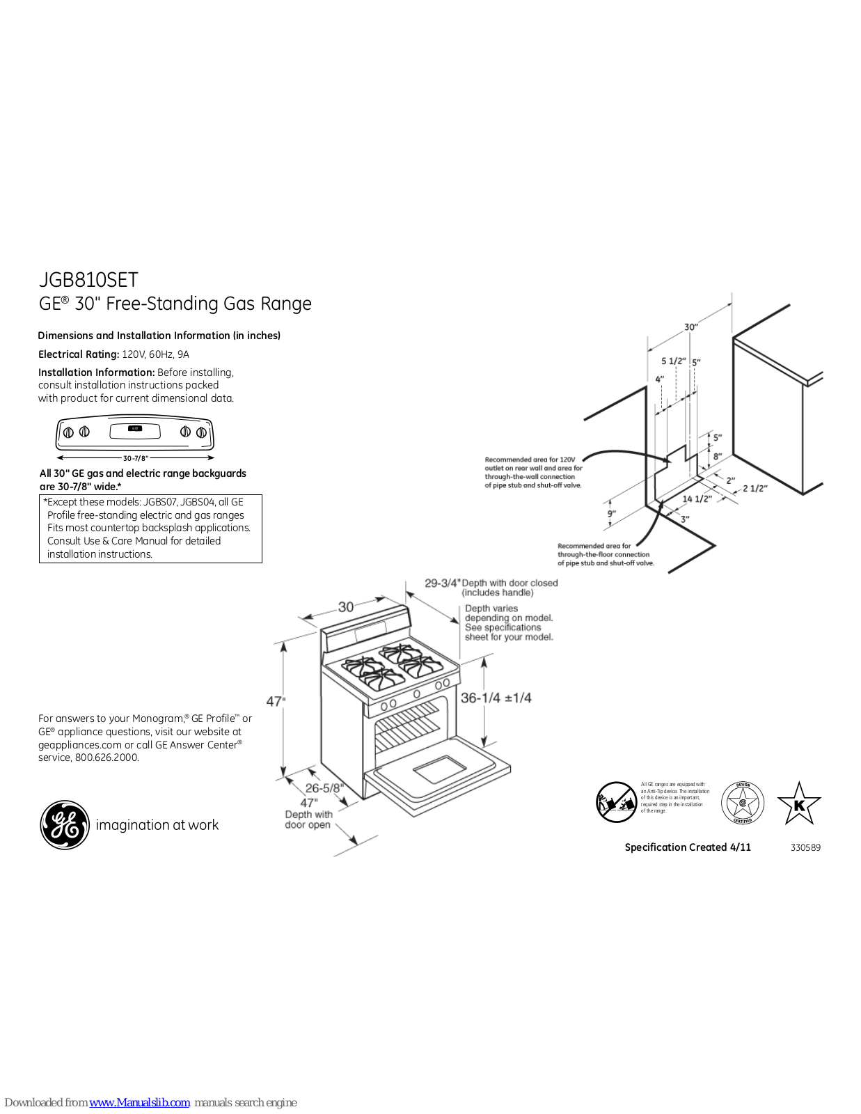 GE JGB810SETSS, JGB810SET Dimensions And Installation Information - ManualMachine.com