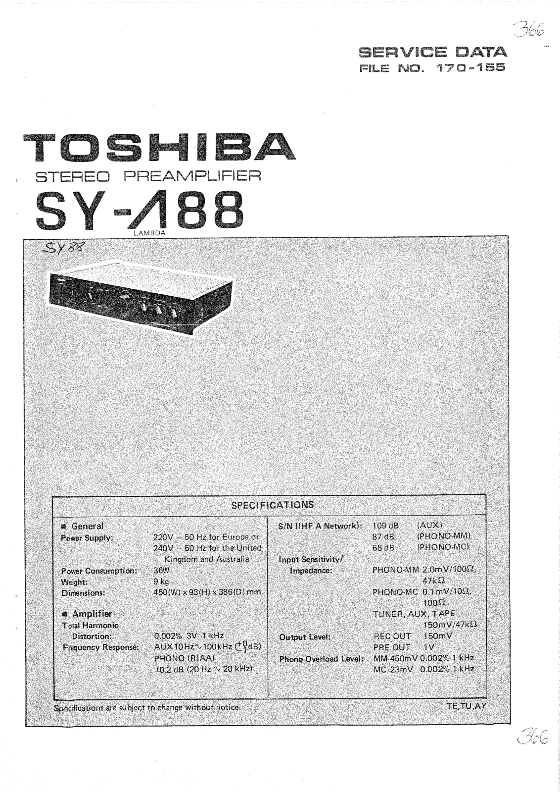 Toshiba SY Lambda 88 Service manual